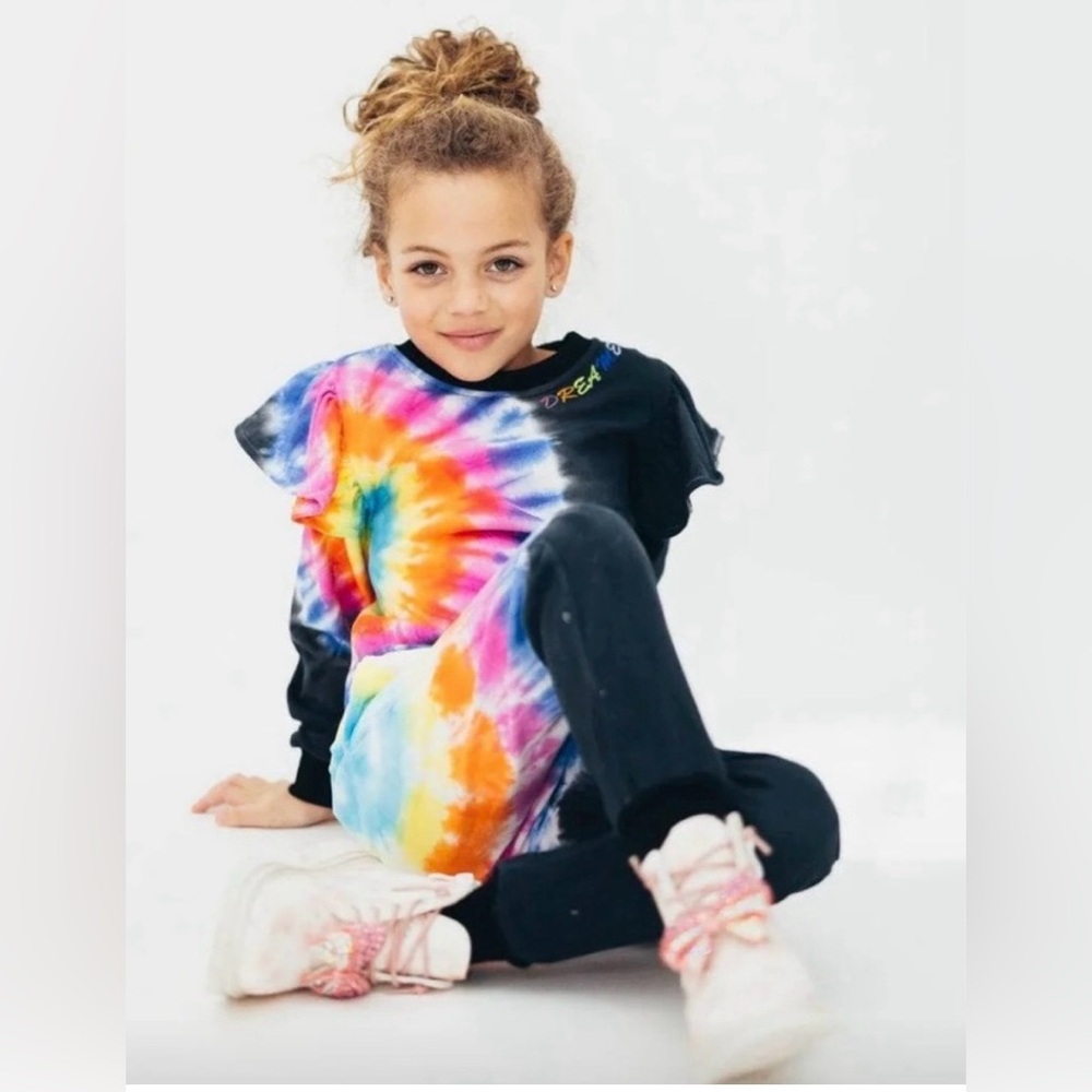 LOLA + THE BOYS rainbow tie dye ruffle set. Size 8.